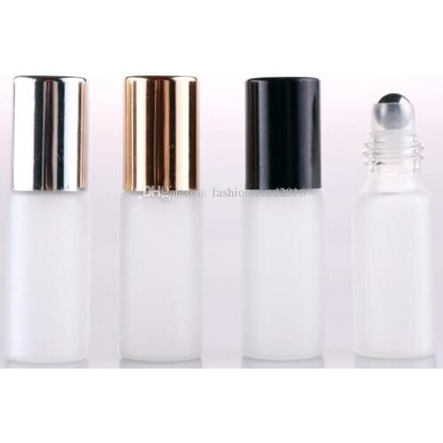 Frosted White 5ml Glass Roll on Bottle with Metal Roller Ball Glass Perfume Roll-On Vials