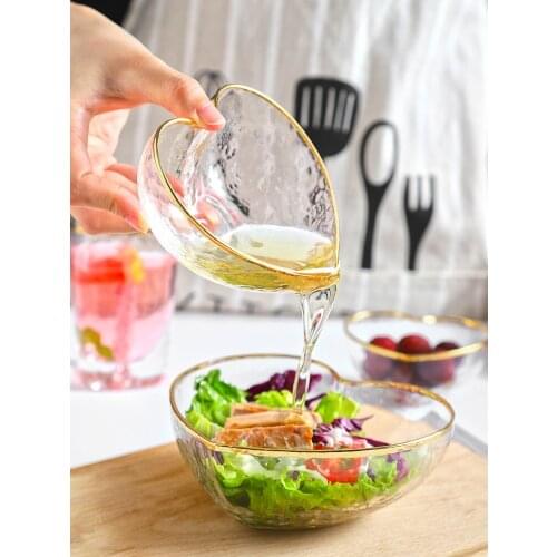 1PCS Cute Heart Bowl Gold Side Crystal Transparent Glass Bowl Vinegar Seasoning container Fruit Salad Bowl Kitchen Tableware