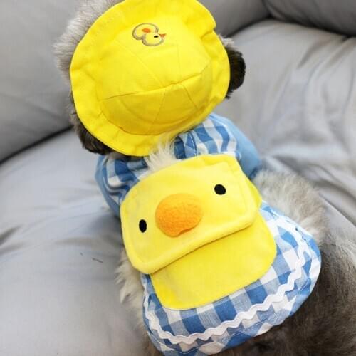 2021 Cute Little Yellow Duck Dog Clothes Bichon Autumn Pullover Puppy Warm Sweater Two-legged Pet Clothe With Hat
