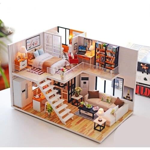 Miniature DIY Doll House Wooden Doll Houses Miniature Dollhouse Furniture Kit with LED Toys for Children Christmas Birthday Gift
