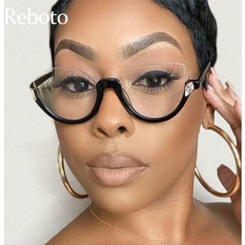 Trendy Glasses Frame Women Fashion Half Frame Black Anti Blue Light Eyeglass Frame Luxury Crystal Cleear Glasses Frames Okulary