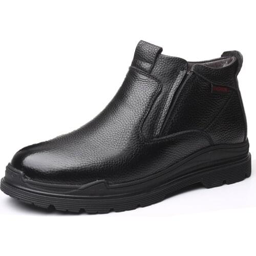 Man Snow Leather Boots 2021 Newly Man Winter Boots Quality Genuine Leather Shoes Brand Warm Thicken Inner Boots 38-44