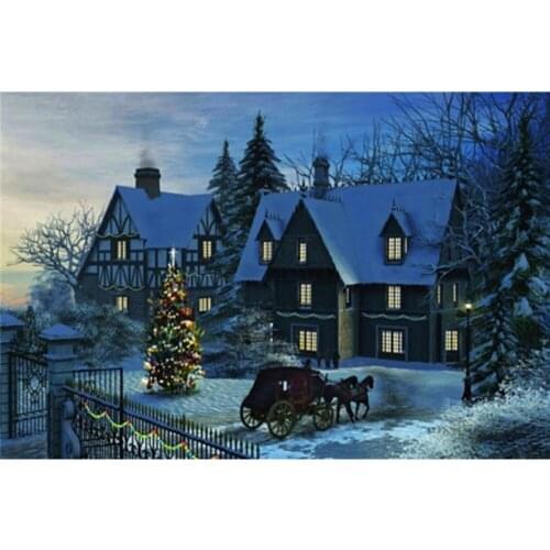 Snow House Carriage Christmas Tree Kit Needlework Craft Set Cotton Thread Canvas Printed Christmas Gift Home Decor New Design