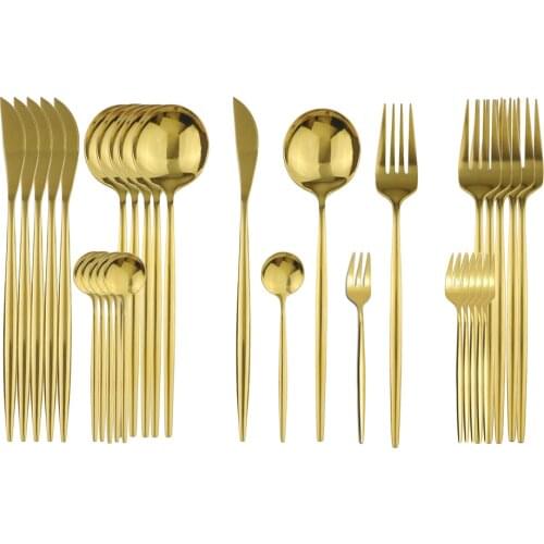 Gold Cutlery Set Fruit Cake fork Stainless Steel Dinnerware Set Kitchen Tableware Flatware Set Des Fork Silverware 6set 30Pcs