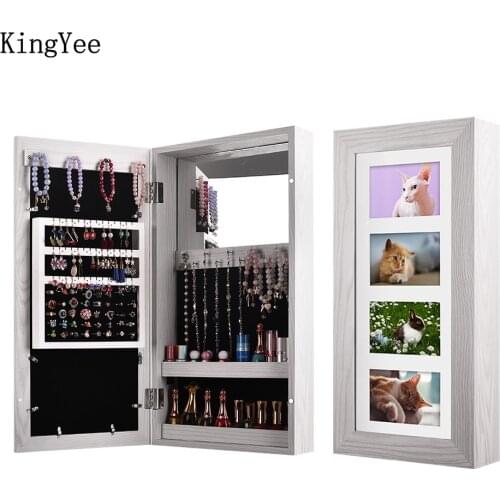 KingYee Bedroom Furniture Jewelry Storage Cabinet Wall-mounted Storage Jewelry Box with Mirror Storage Mirror Cabinet for Photos