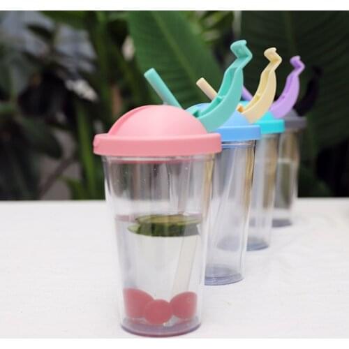New 500ml/700ml Double Wall Plastic AS Coffee Bottle With Straw to Go Cold Juice Cup With Tumbler Insulated Auto Water Mugs