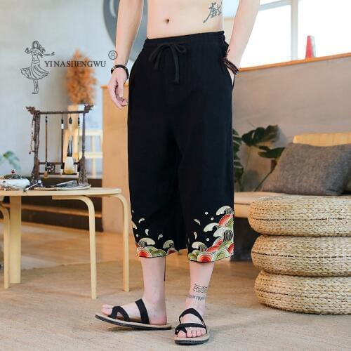 New Summer Beach Japanese Style Kimonos Harajuku Yukata Casual Printed Loose Harem Trousers Asian Male Costume Japan Men Pants