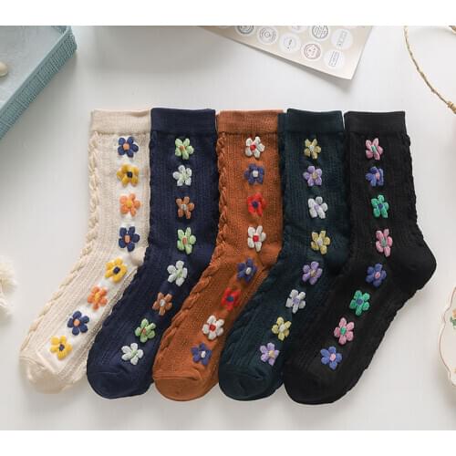 Japanese Harajuku Style Cute Flower Woman Socks Cotton for Spring Autumn Winter Funny Socks Women 122101