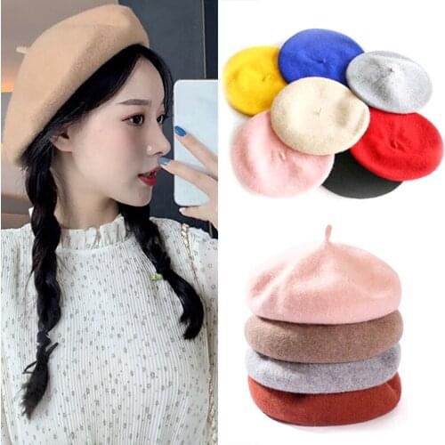 Autumn And Winter Lady Berets Hat Vintage Solid Color Caps Painter Style Hats Elegant Women Girl Warm Walking Caps