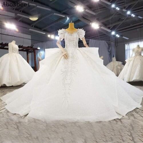 Wedding Dress Plus Size Short Sleeve Robe Mariee Ball Gown Wedding Dress 2021 Long Tail Lace Up Back