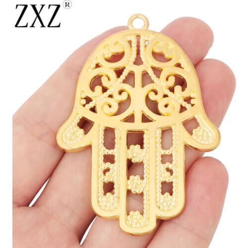 ZXZ 2pcs Gold Tone Large Hamsa Hand Charms Pendants for Necklace Jewelry Making Findings 71x50mm