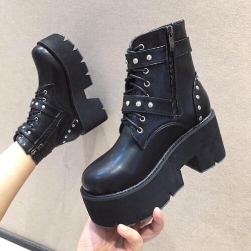 Hot new spring boots women high thick platform Martin boots high heels women shoes leather ankle boots for women