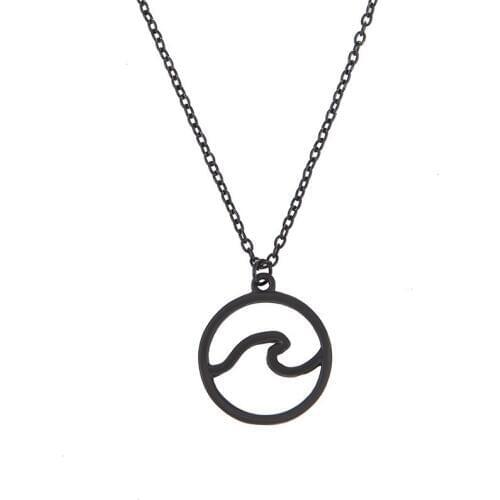Simple Wave Figure Circle Black Silver Plated Golden Necklace for Women