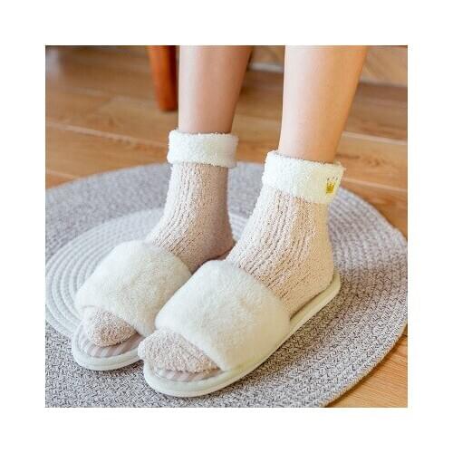 Thick Coral Fleece Socks for Women Solid Color Floor Socks Mid-stockings Winter Warm Thermal Wool Cashmere Sleep Socks