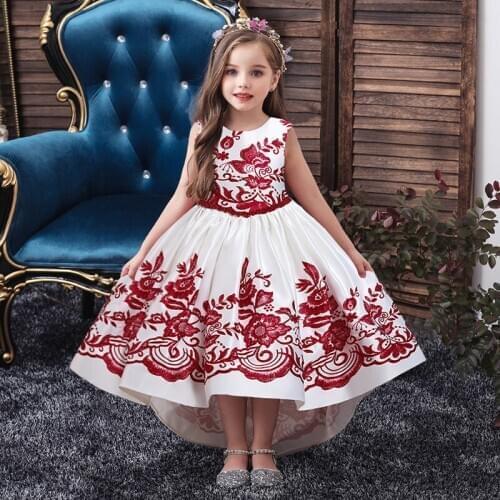 2021 Teen Bridesmaid Dresses Embroidery Flower Tailing Princess Dress Kids Clothes Childrens Girl Party Wedding Dress Costume