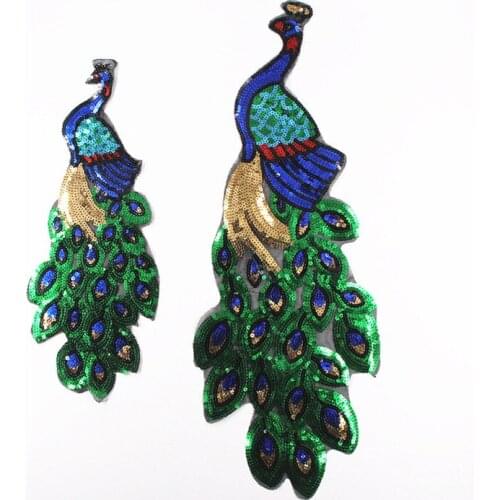 High Quality Sequins Embroidery Chinese Style Peacock Phoenix Clothes Patches Applique Iron Sewing For Party Dresses S/L Size