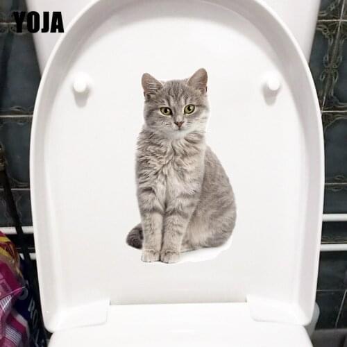 YOJA 13.4×23.2CM Cute Gray Cat Animal Home Wall Stickers Mural Personality Toilet Decoration T1-3110