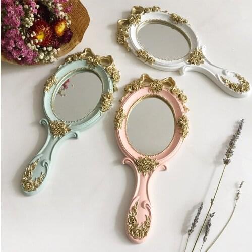 CASHOU20 Hand Mirrors Makeup European Rectangle Hand Hold Cosmetic Mirror with Handle Makeup Mirror Vintage Vanity Mirror Style
