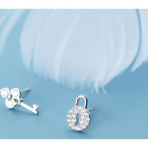 MloveAcc Classic 100% 925 Sterling Silver Key Lock Stud Earrings for Women Wedding Engagement Jewelry