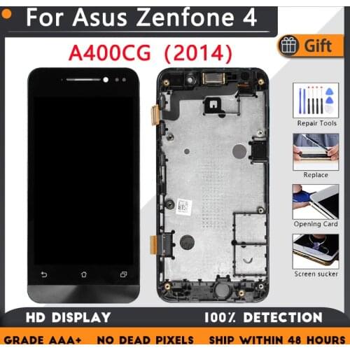 For Asus Zenfone 4 2014 LCD screen assembly with front case touch glass, T00I, A400CG, A400CXG LCD Display original Black