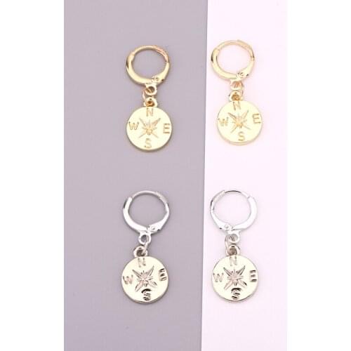 1Pair Trendy Creative Round Compass Hoop Earrings Women Jewelry Unique Simple Gold Metal Color Small Pendant Earrings E234