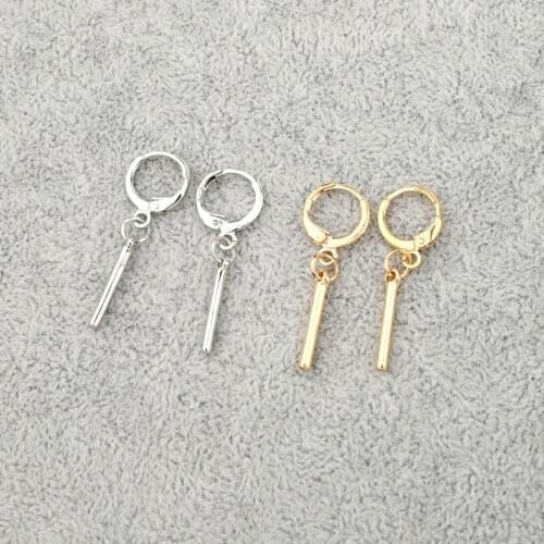 1Pair Simple Geometric Mini Small Hoop Earrings For Women Trendy Gold Metal Color Long Bar Round Ear Stud Jewelry Gift E659