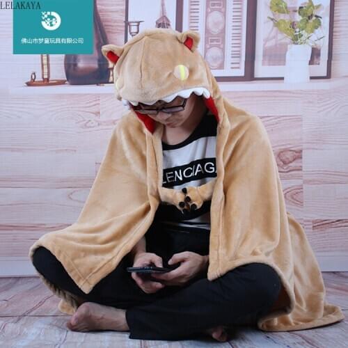 150*100cm Cute Dinosaur Shawl Plush Cape Lazy Hooded Blanket Stuffed Cartoon Animals Cloak Air blankets Soft Toys Birthday Gift