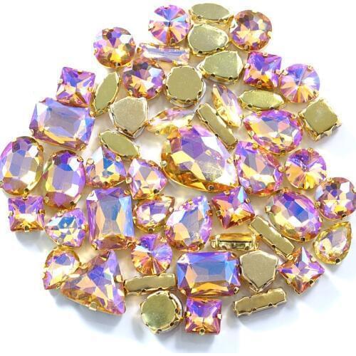 20pcs Topaz AB Mix Shapes Sizes Sew On Rhinestones With Claw Flatback Glass Strass Sewing Stones For DIY Garments B1155