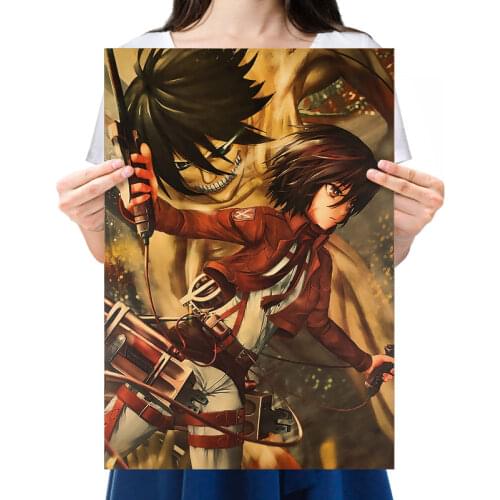 2021 Attack on Giant Anime Character Mikasa Ackerman Cartoon Retro Kraft Paper Printed Poster Home Decor Painting Wall Stickers