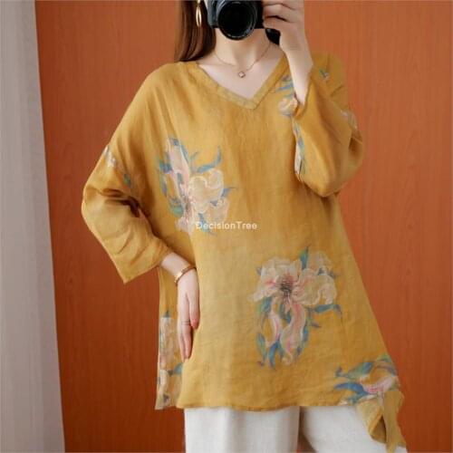 2021 cotton linen shirt women traditional chinese national clothing loose tops daily casual blouse lady female chiffon blouse