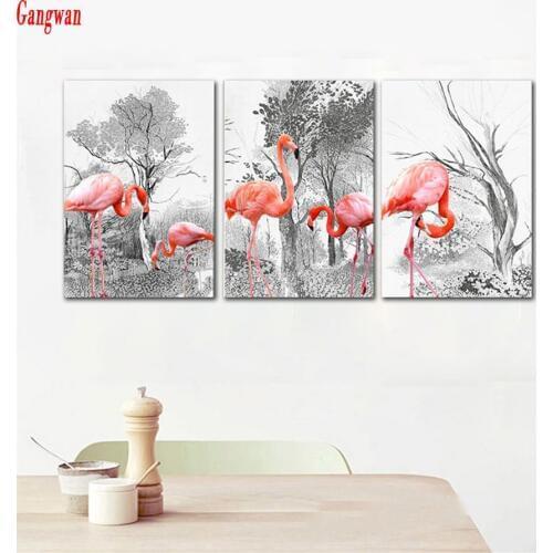 DIY Diamond Painting Full Diamond embroidery Minimalist Black and White Forest Flamingo Combination Decoration,mosaic painting