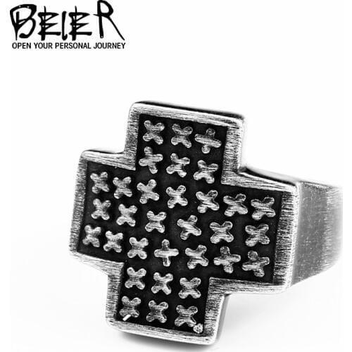 BEIER 316L Stainless Steel Sporty Classic Cross Men Ring Unique Star Fashion Jewelry Gift Dropshipping LLBR8-574R