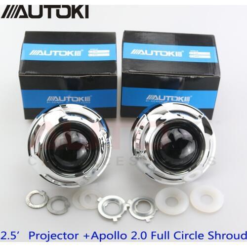 Free Shipping Autoki 2017 Update Car Styling Automobiles 2.5inch HID Bi xenon Headlight Projector Lens +Apollo Mask Full Circle