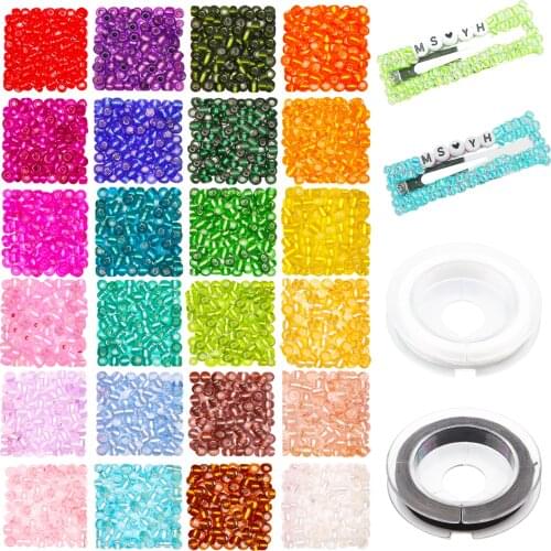 24 Colors Glass Seed Beads Kit With Elastic String Small Jewelry Pony Craft Spacer Loose Beads DIY Bracelets Necklace Making