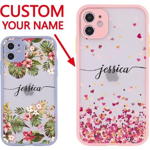 Custom Your Name Tropical Floral Border Beauty Phone Case For iPhone 11 Pro Max XS Max XR X 7Plus Camera Protection Back Cover