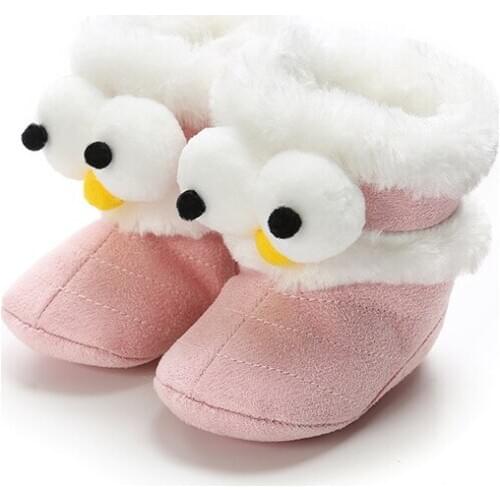 LZH Childrens Shoes 2020 New Winter Newborn Children Boots Cartoon Eyes Bowknot Velcro Boot Warm Winter Middle tube Snow Boot