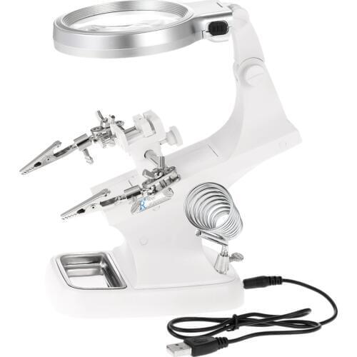 Magnifier Repair Mgnifying Tool 3X/4.5X Soldering Iron Magnifying Glass LED Light WeldingAlligator Clip Holder Standing Style