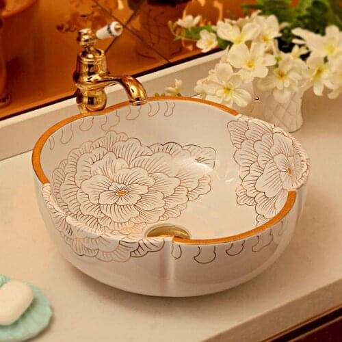 Chinese Style Ceramic Art Basin Sinks Counter Top washing basin porcelain wash basin bathroom sinks