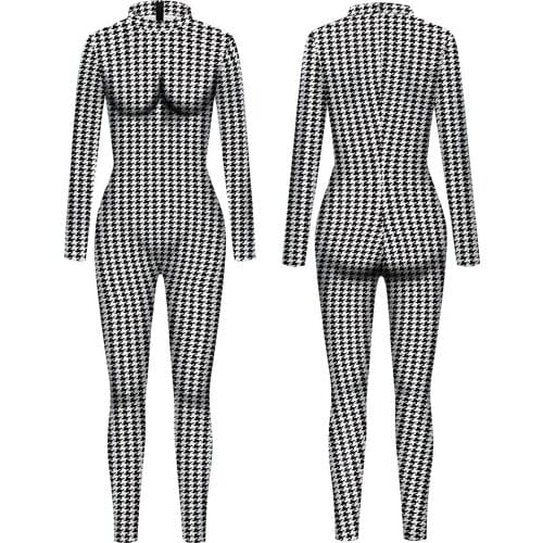 New Sexy Femme Bodysuit Plaid Snakeskin Cosplay Stage 3D Printed Playsuit Overalls Tights Fitness Women Female Bodycon Jumpsuits