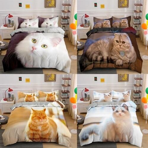 3D Funny Cute Cat Bedding Set For Adults Teen Girl Boy Duvet Cover With Pillowcase Single King Queen Size Quilt Covers 2/3PCS