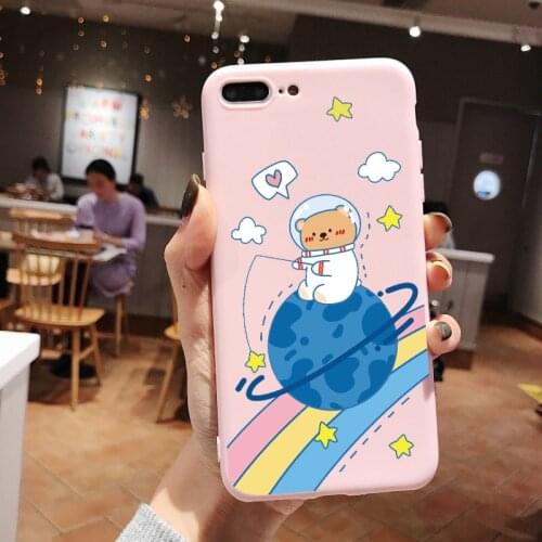 Creative Pink Bear Earth Animal Phone Case For iPhone 12 11 Pro Max Mini Shockproof For iPhone X XS XR 7 8 Plus