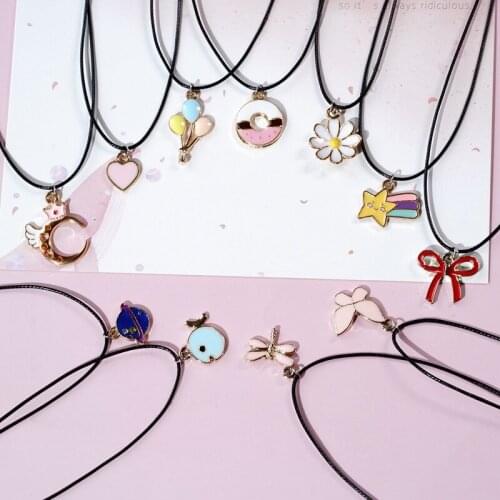 Find Me Color Alloy Small Pendant Necklace for Girls Cute Flower Butterfly Rope Chain Necklace New Fashion Jewelry Accessories