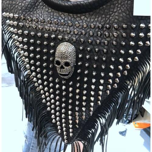 Full Rivets Skull Tassles Metal Metallic Gothic Dark Metal Punk Stream Triangle Leather Bags Yuppie Cool Motobike Mobike
