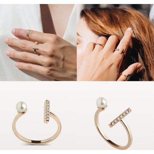 Minimalist Fine Jewelry Trendy Pearl Anillos Adjustable Finger Rings for Lovers' Girls Couples Valentines Day Gift Opening Ring