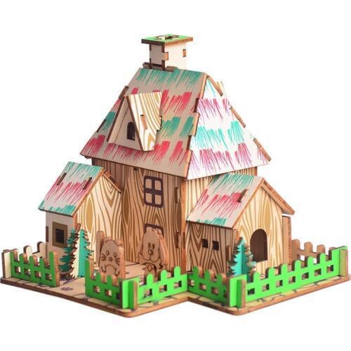 Craft Model Construction DIY Wooden Puzzle 3D Wood Jigsaw Puzzle Woodcraft Assembly Kit The wizard of Oz Coffee House Villa Toys