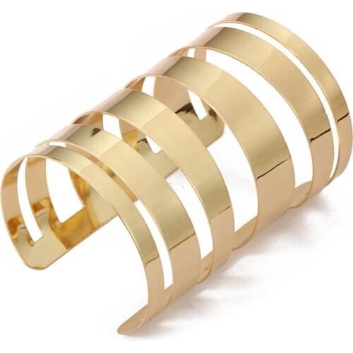 Gold Hollow Hoop Open Ended Wide Bracelet Bangle Cuff Fashion