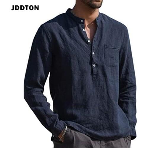 JDDTON Mens Short Sleeve Lacing Shirts Chinese Style Solid Color Cotton Linen National Streetwear Casual Loose Shirts JE676