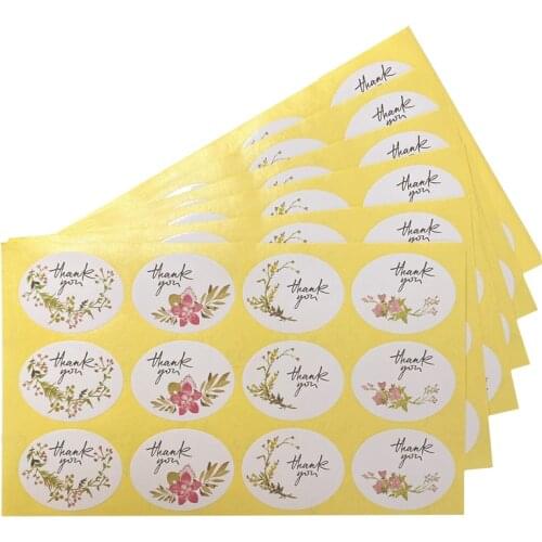 1200pcs Oval wreath thank you Flower White Background Scrapbooking Decoration party wedding Stickers free shipping