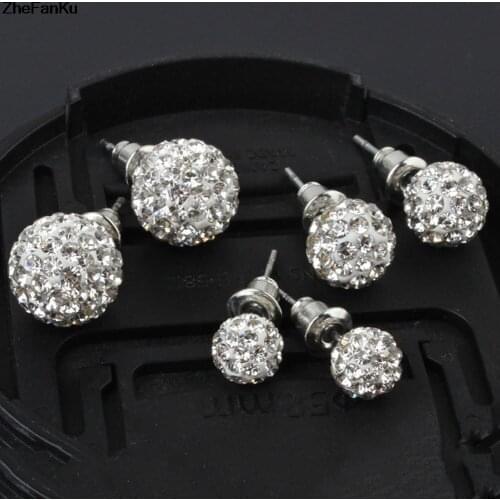 Pave Disco Ball Genuine Stud Earrings High Quality 10mm 8mm 6mm Clear Austrian Rhinestone