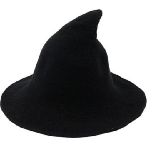 Halloween Gift Modern Witch Made From High Quality Sheep Wool Female Fashion Witch Pointed Basin Bucket Hat Accessories